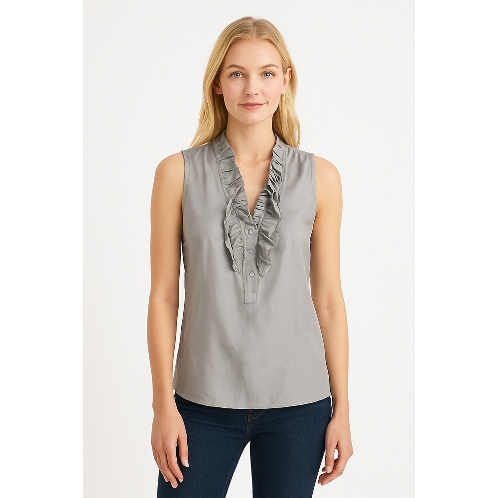 J.Crew Women's Sleeveless Top Size 8 Silk Ruffle Front Career Blouse Minimalist